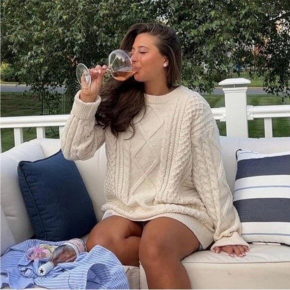 Vamtac Oversized Cable Knit Sweaters Long Sleeve Knitted Casual Pullover Large - Picture 1 of 12